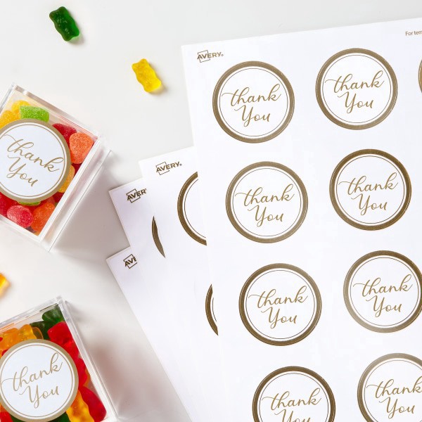 slide 3 of 10, Avery Printable Labels With Metallic Border, Round, 2"" Diameter, Matte White/Gold, Pack Of 120, 120 ct