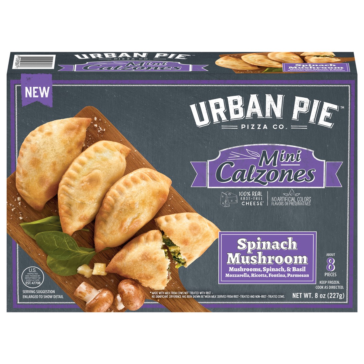 slide 12 of 15, Urban Pie Pizza Co. Mini Spinach Mushroom Calzones 8 oz, 8 oz