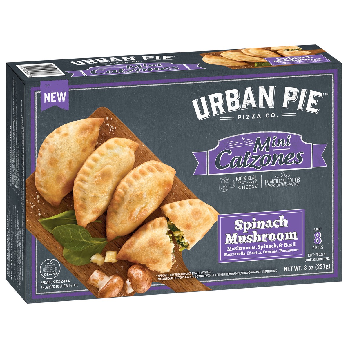 slide 9 of 15, Urban Pie Pizza Co. Mini Spinach Mushroom Calzones 8 oz, 8 oz