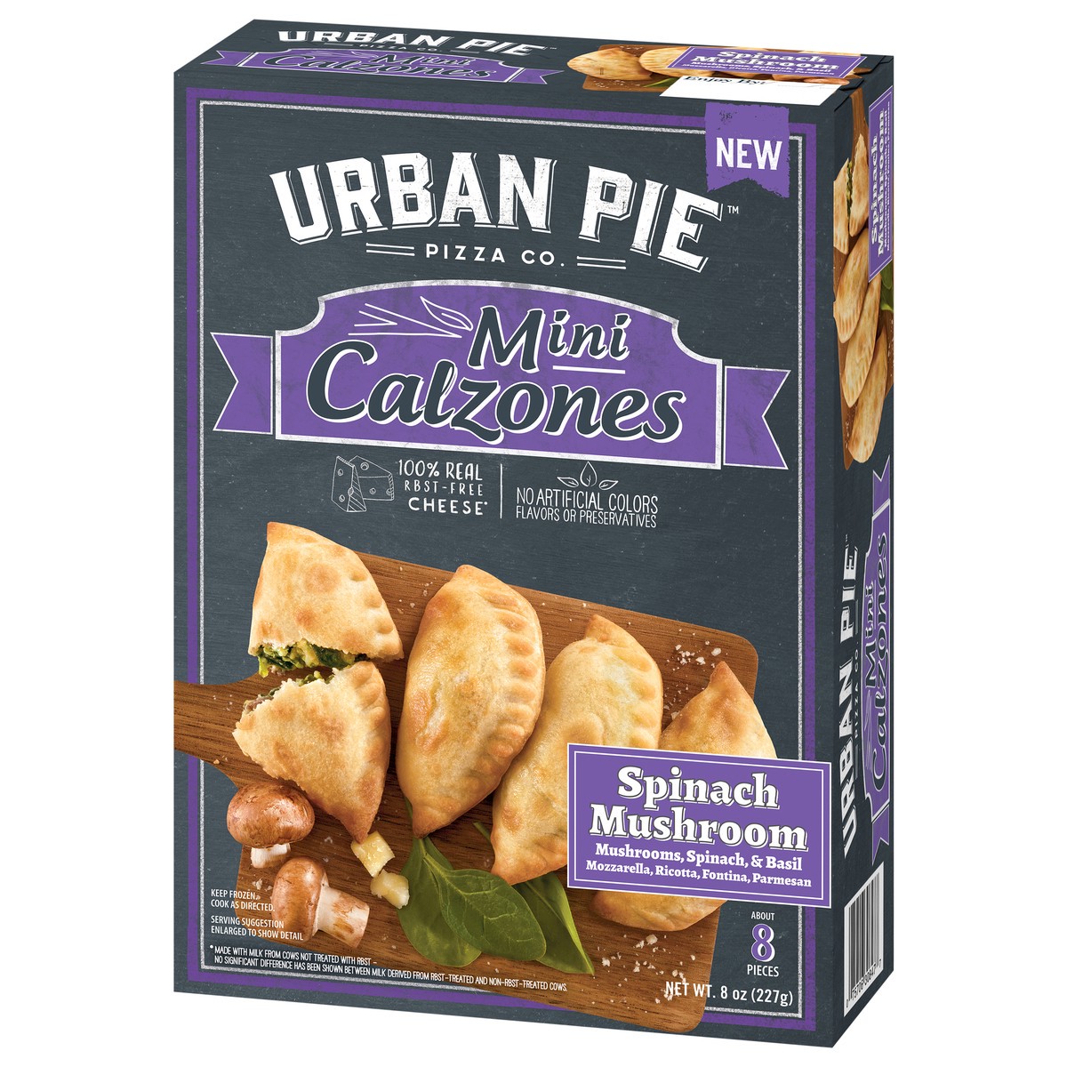 slide 8 of 15, Urban Pie Pizza Co. Mini Spinach Mushroom Calzones 8 oz, 8 oz
