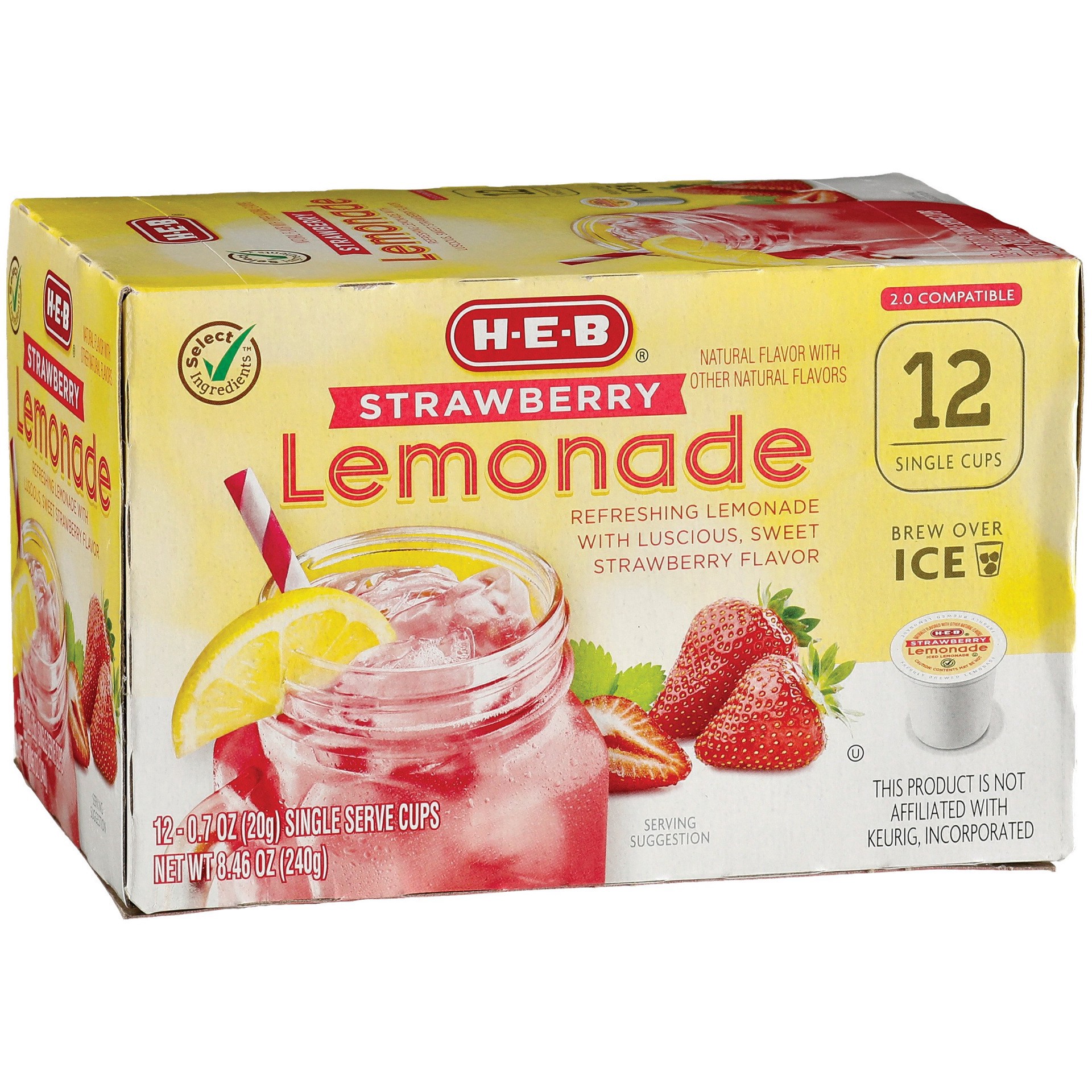 slide 1 of 1, H-E-B Brew Over Ice, Strawberry Lemonade Single Serve Cups - 12 ct, 12 ct