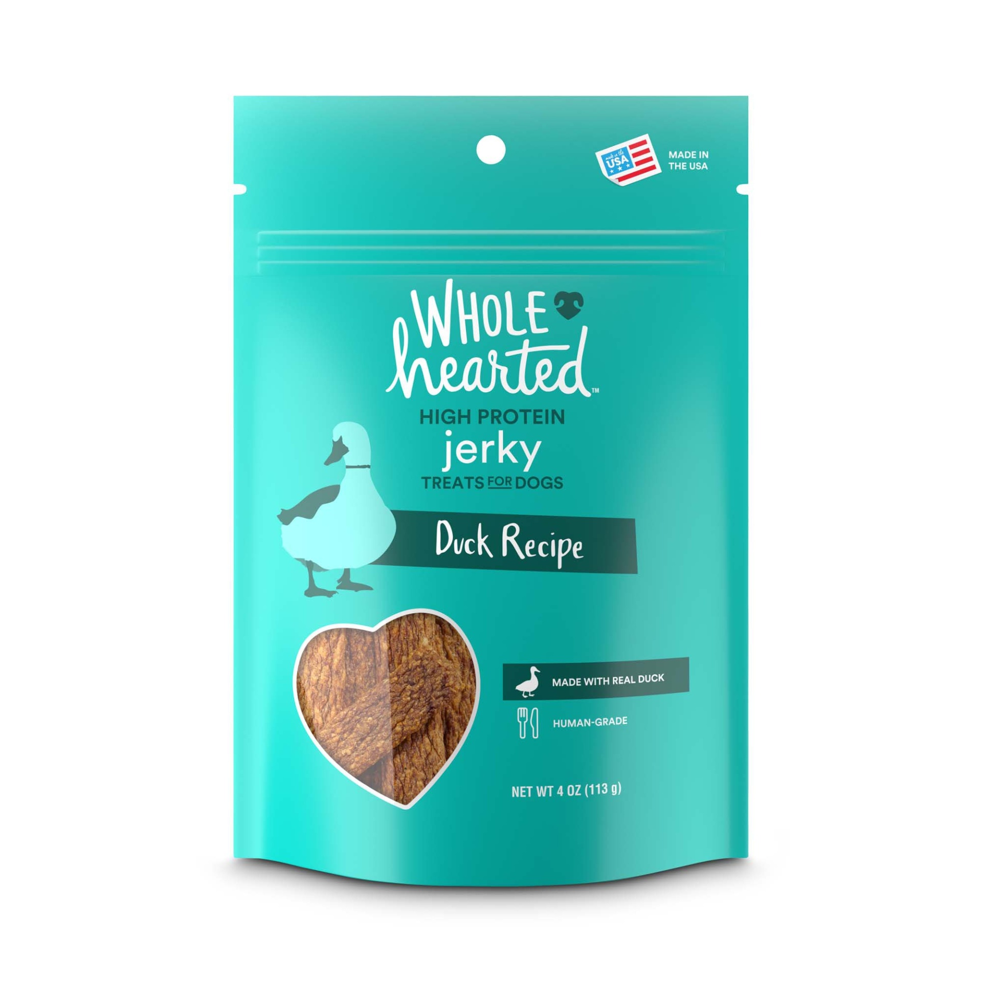 slide 1 of 1, WholeHearted Duck Recipe Jerky Dog Treats, 4 oz