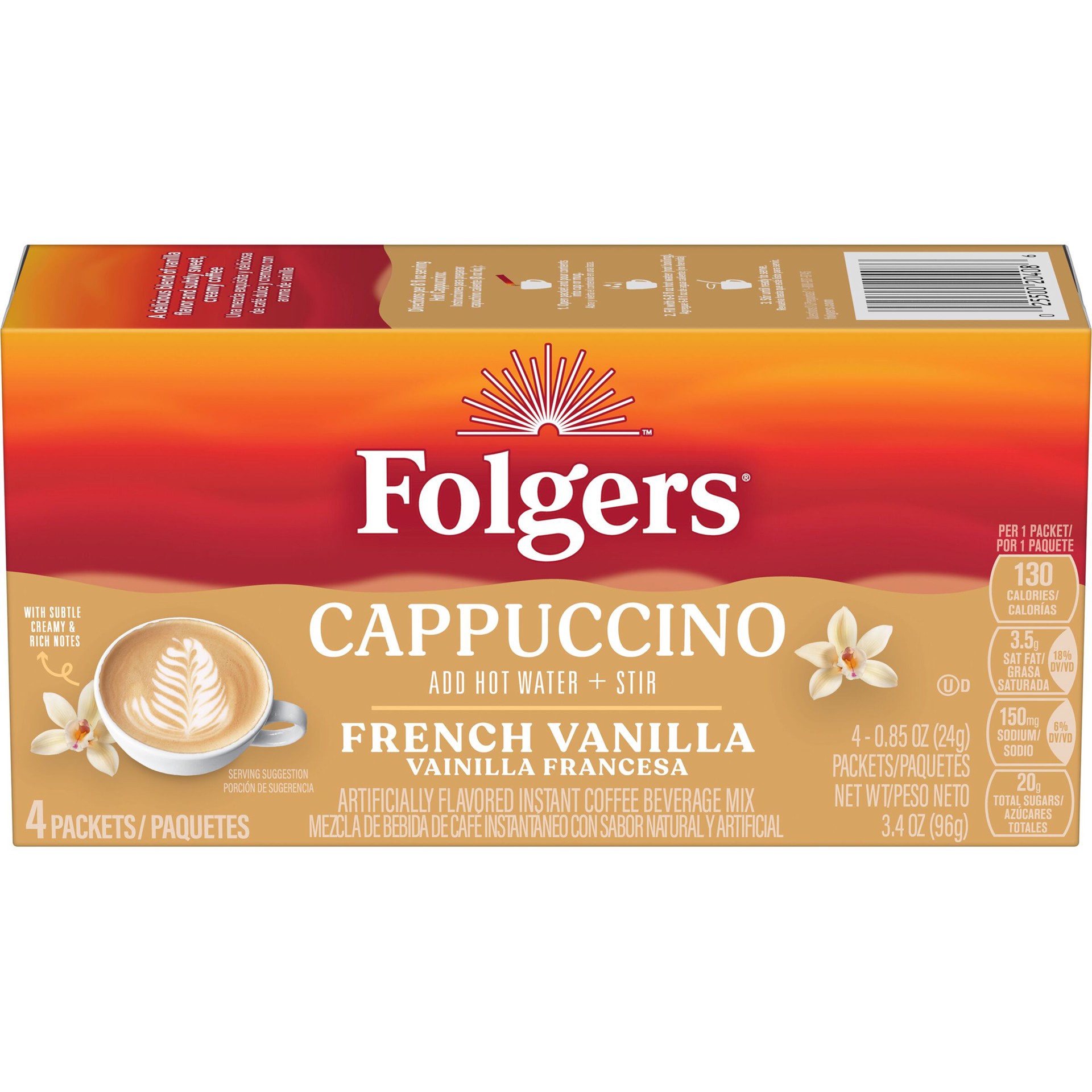 slide 5 of 5, Folgers French Vanilla Flavored Cappuccino Packets- 4 ct, 4 ct