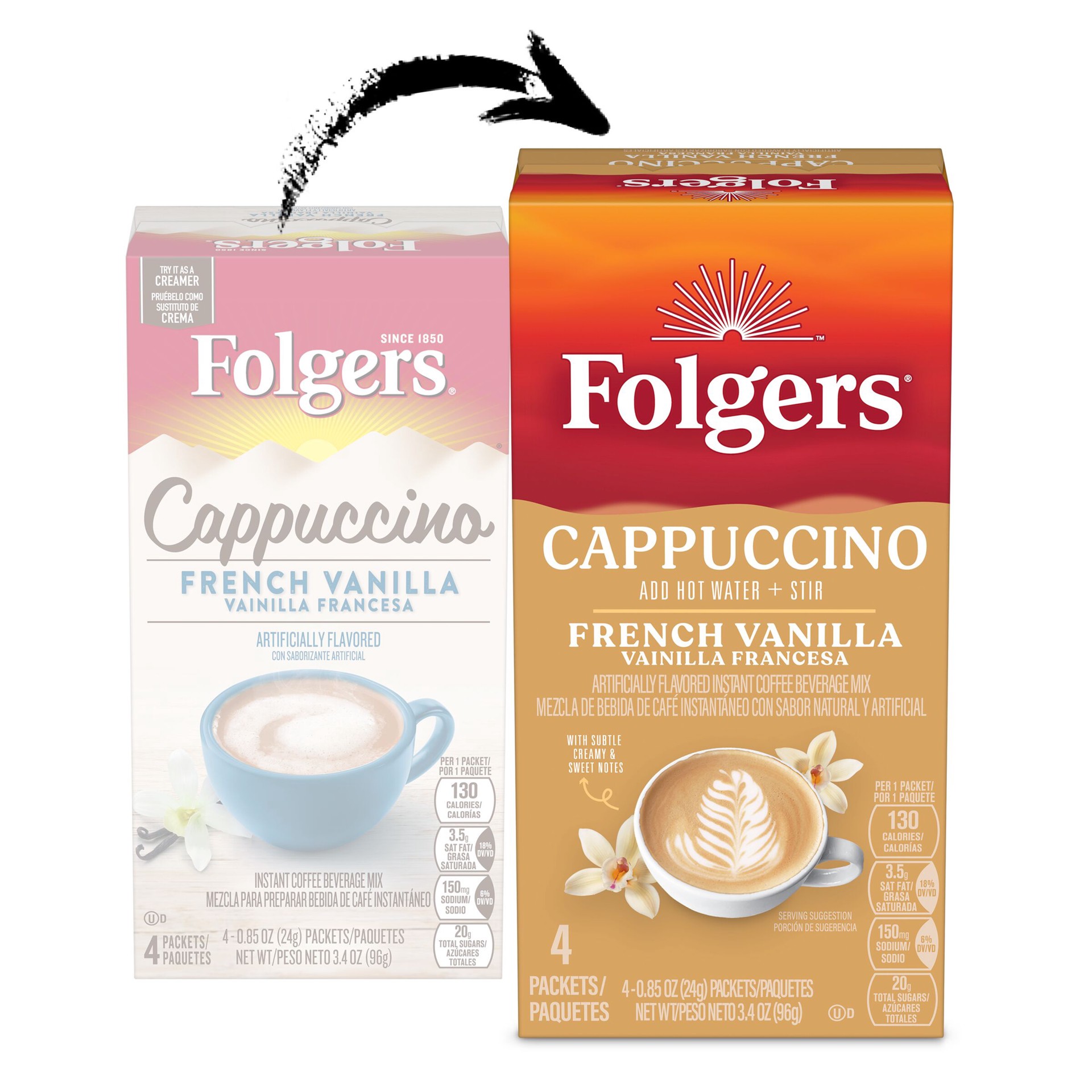 slide 2 of 5, Folgers French Vanilla Flavored Cappuccino Packets- 4 ct, 4 ct