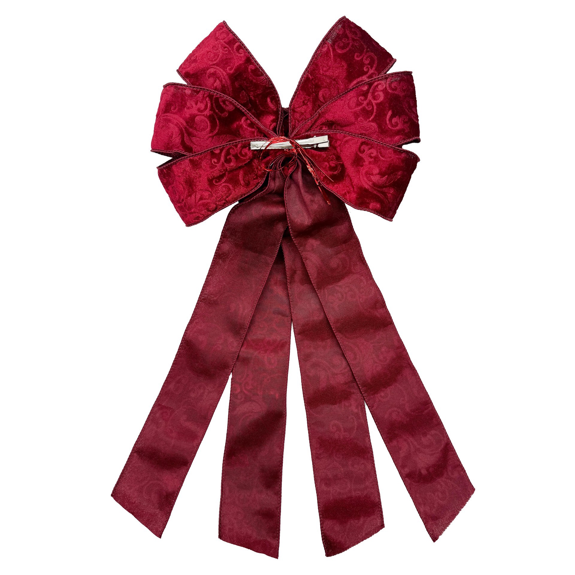 slide 3 of 4, 20.5" Burgundy Embossed Velvet Tree Bow By Celebrate It, 11 in x 20.5 in