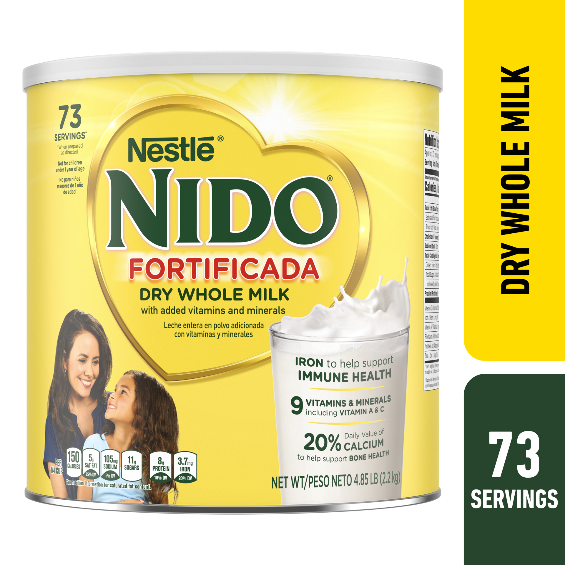 slide 1 of 7, NIDO Fortificada Powdered Drink Mix - Dry Whole Milk Powder with Vitamins and Minerals Canister, 4.85 lb