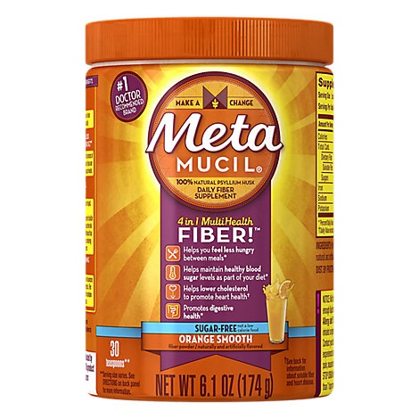 slide 1 of 1, Metamucil Fiber Supplement 4 In 1 Multihealth Powder Orange Sugar Free, 6.1 oz