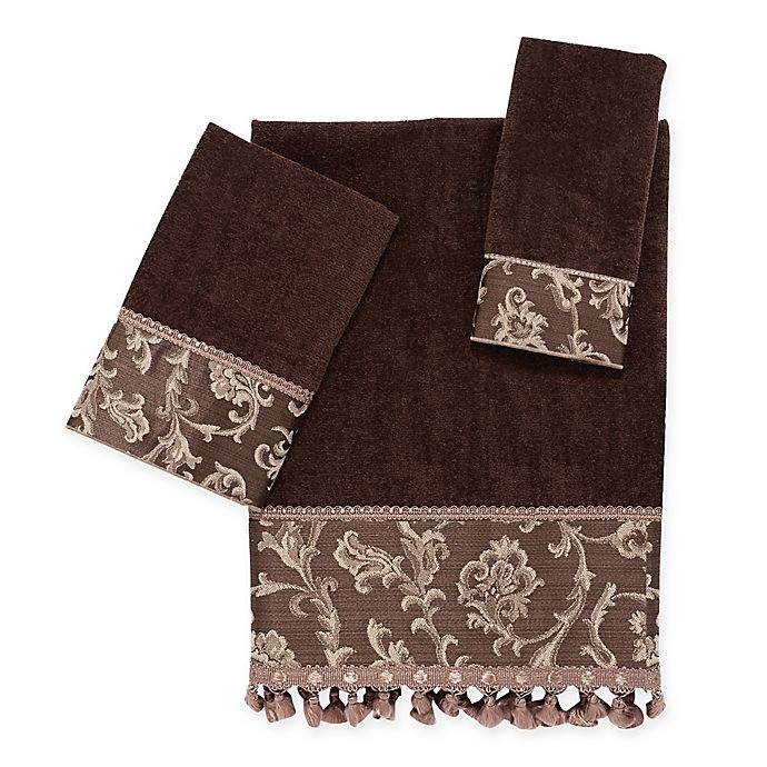 slide 1 of 1, Avanti Damask Fringe Fingertip Towel - Mocha, 1 ct