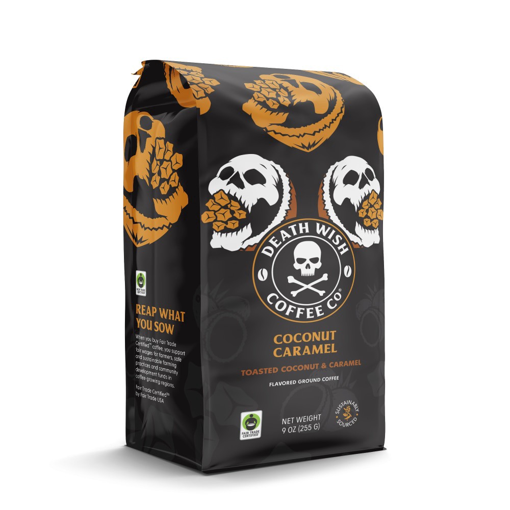 slide 1 of 1, Death Wish Coffee® Coconut Caramel Ground Coffee, 9 oz