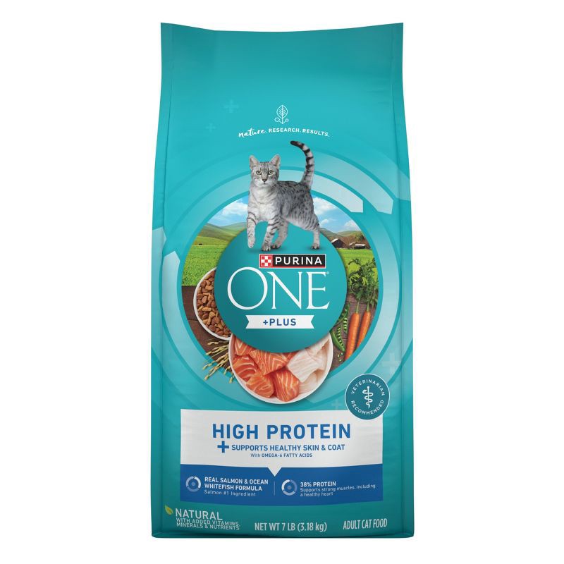 slide 1 of 4, Purina ONE High Protein Salmon and Fish Flavor Dry Cat Food - 7lbs, 7 lb