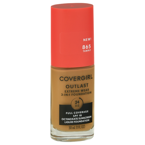 slide 1 of 1, Covergirl Outlast Extreme Wear 3-In-1 Foundation, Tawny 865, Sunscreen Spf20, 1 fl oz