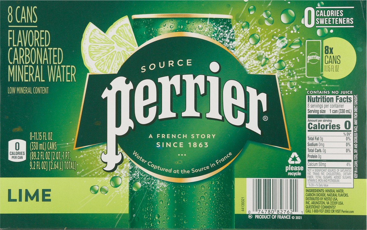 slide 3 of 9, Perrier Lime Flavored Sparkling Water Cans - 89.2 oz, 89.2 oz