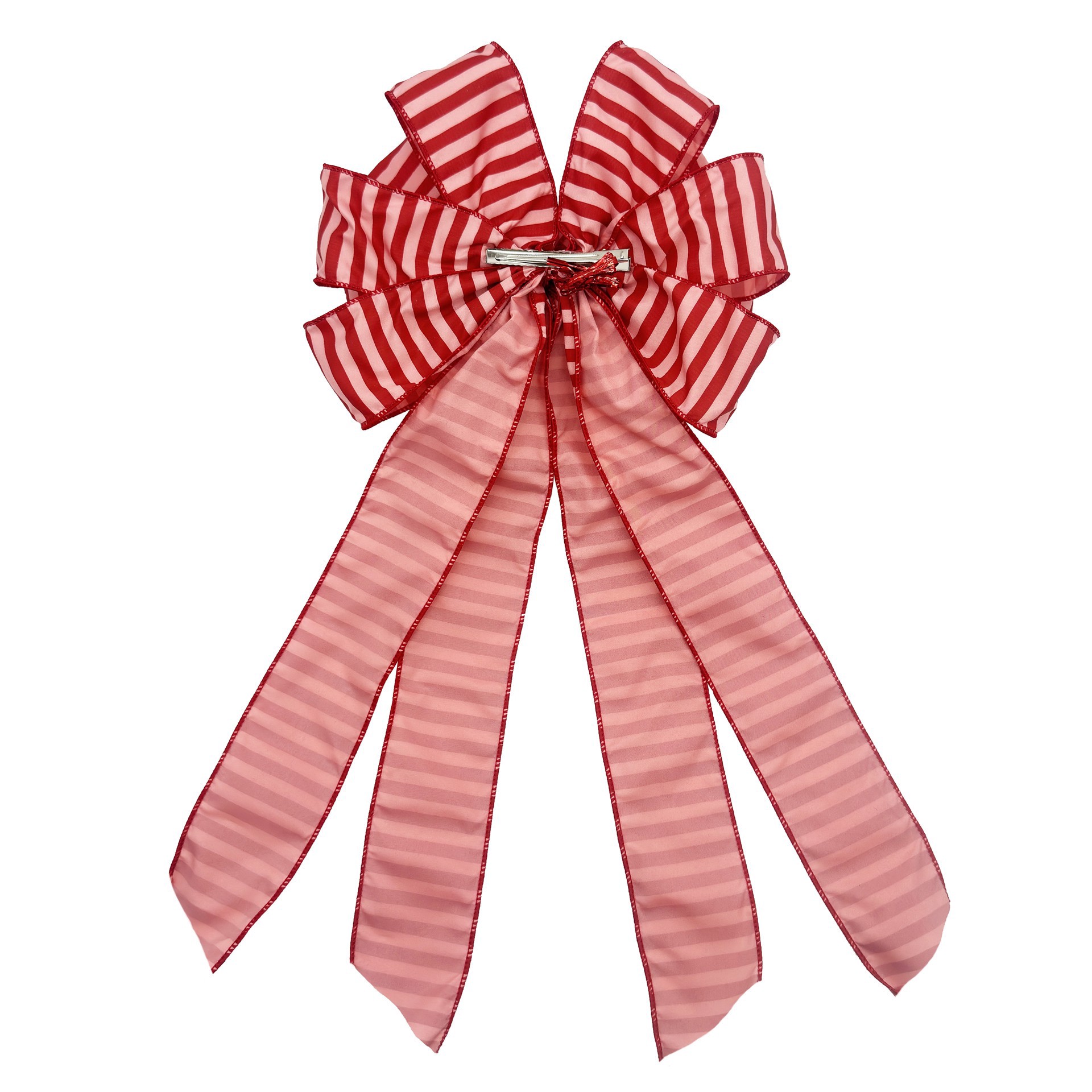 slide 2 of 4, 20.5" Pink & Red Stripes Holly Jolly Tree Bow By Celebrate It, 11 in x 20.5 in