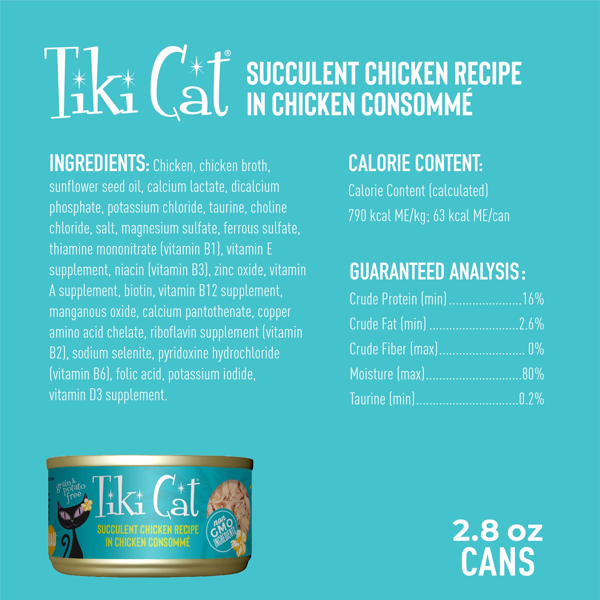 slide 3 of 7, Tiki Cat Luau Wet Cat Food, Succulent Chicken, 2.8 oz. Can, 2.8 oz