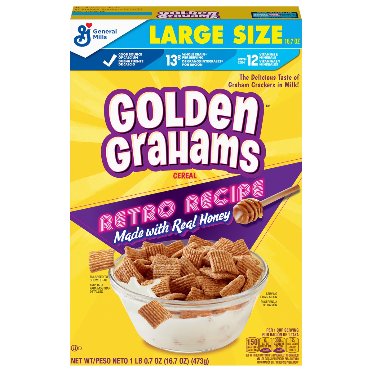 slide 1 of 9, Golden Grahams Breakfast Cereal, Graham Cracker Taste, Whole Grain, Large Size, 16.7 oz, 16.7 oz