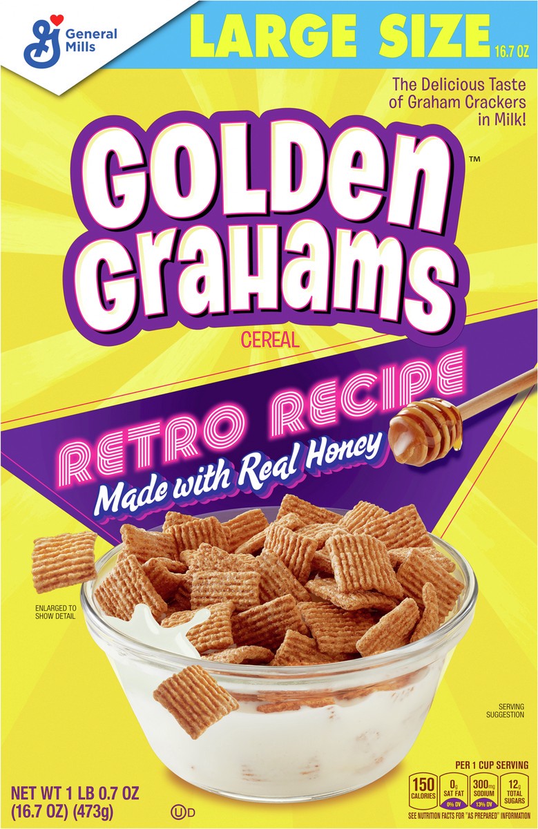 slide 6 of 9, Golden Grahams Breakfast Cereal, Graham Cracker Taste, Whole Grain, Large Size, 16.7 oz, 16.7 oz