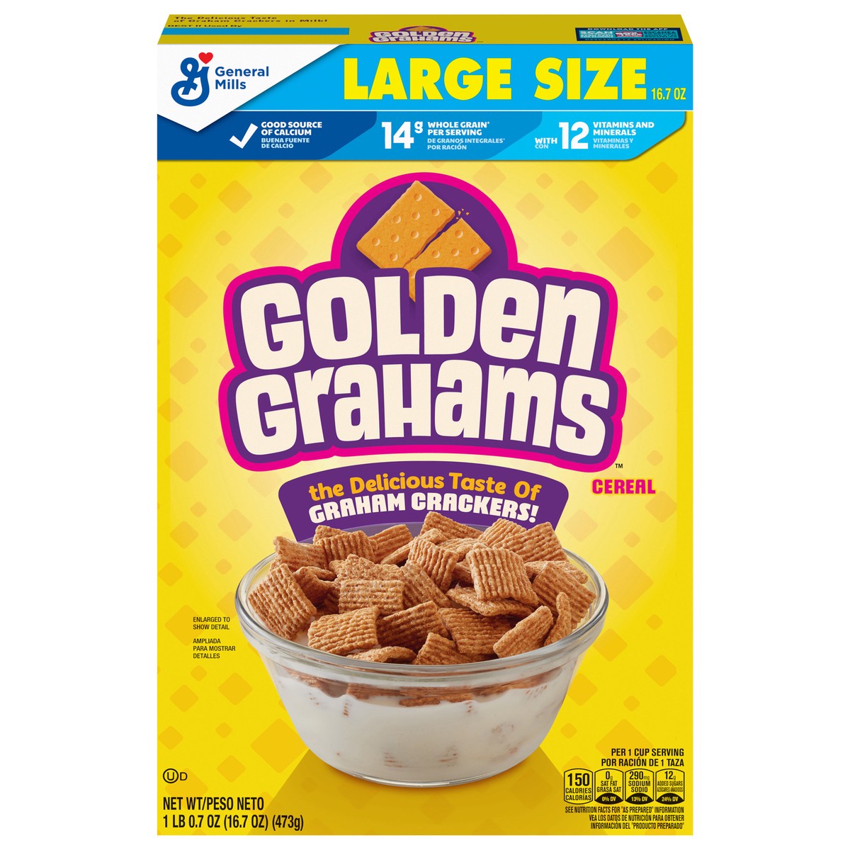 slide 1 of 9, Golden Grahams Breakfast Cereal, Graham Cracker Taste, Made with Whole Grain, Large Size, 16.7 oz, 16.7 oz