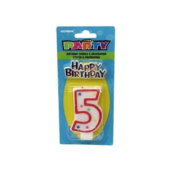 slide 1 of 1, Unique Industries Numeral 5 Glitter Candle With Cake Decoration, 1 ct
