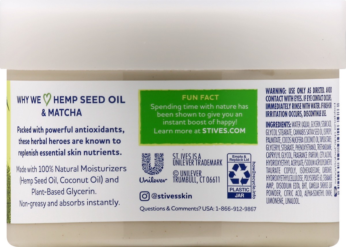 slide 9 of 9, St. Ives Hand & Body Cream Cannabis Sativa (Hemp) Seed Oil & Matcha, 10 oz, 10 oz