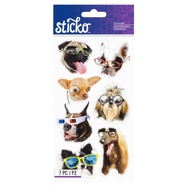 slide 1 of 1, Sticko Stickers Funny Dogs, 7 ct