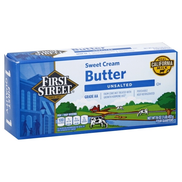 slide 1 of 1, First Street Unsalted Butter, 1 lb