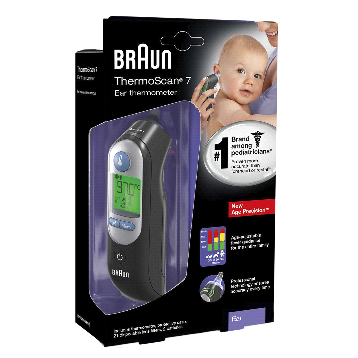 slide 1 of 2, Braun ThermoScan 7 Ear Thermometer, Black, 1 ct