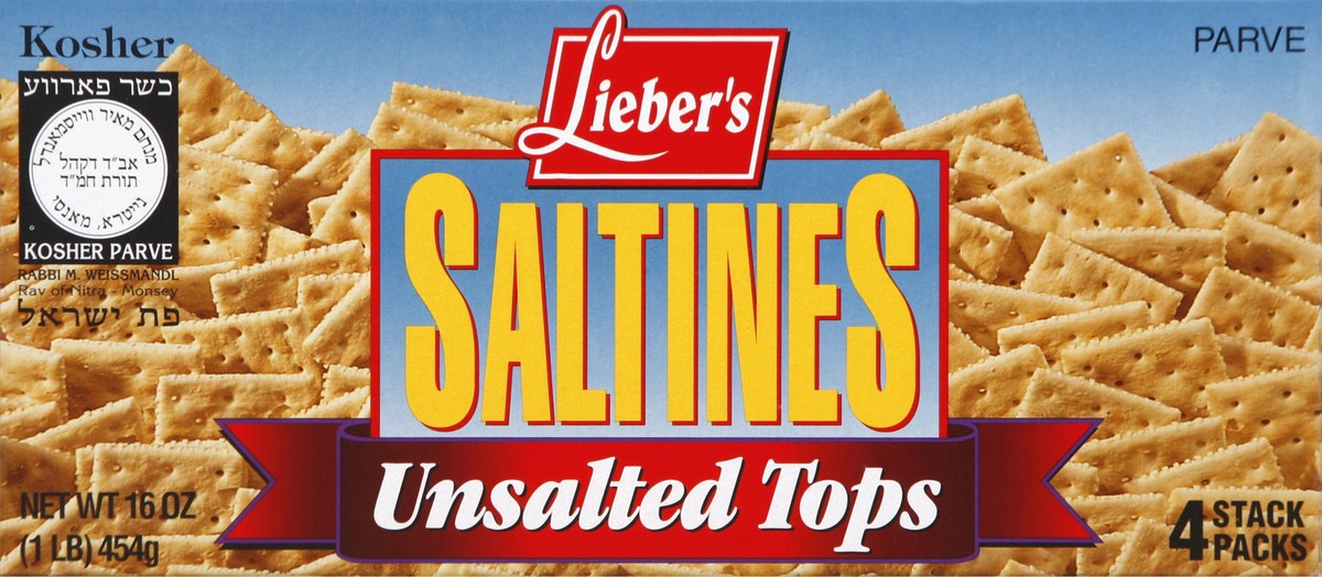 slide 4 of 4, Lieber's Liebers Saltines Unsalted Tops, 16 oz