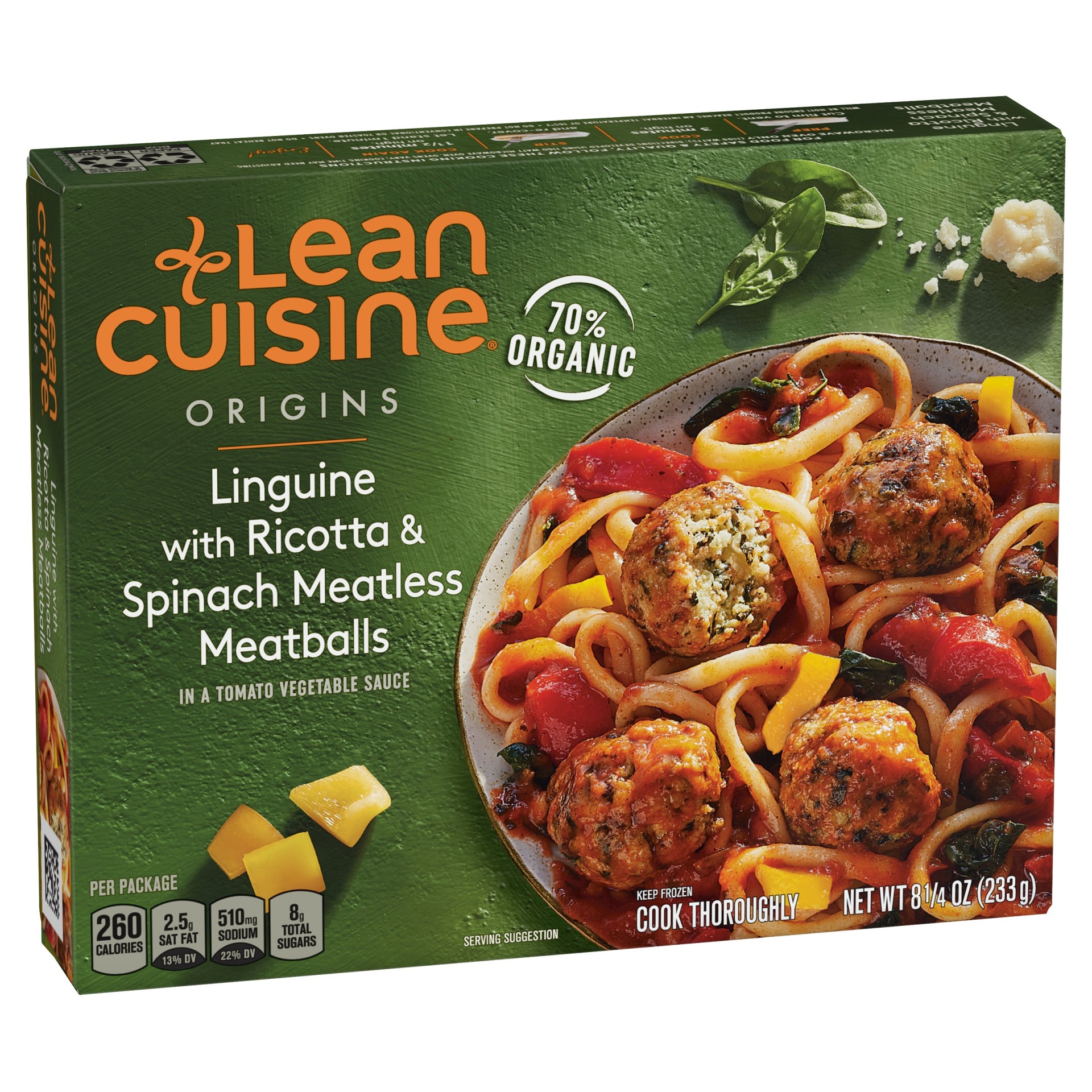 slide 1 of 8, Lean Cuisine Origins Linguine With Ricotta & Spinach Meatless Meatballs, 8.25 oz