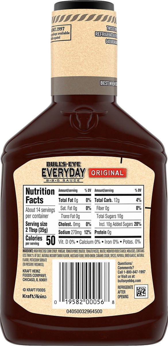 slide 2 of 9, Bull's-Eye Everyday Original BBQ Sauce, 17.5 oz Bottle, 17.5 oz