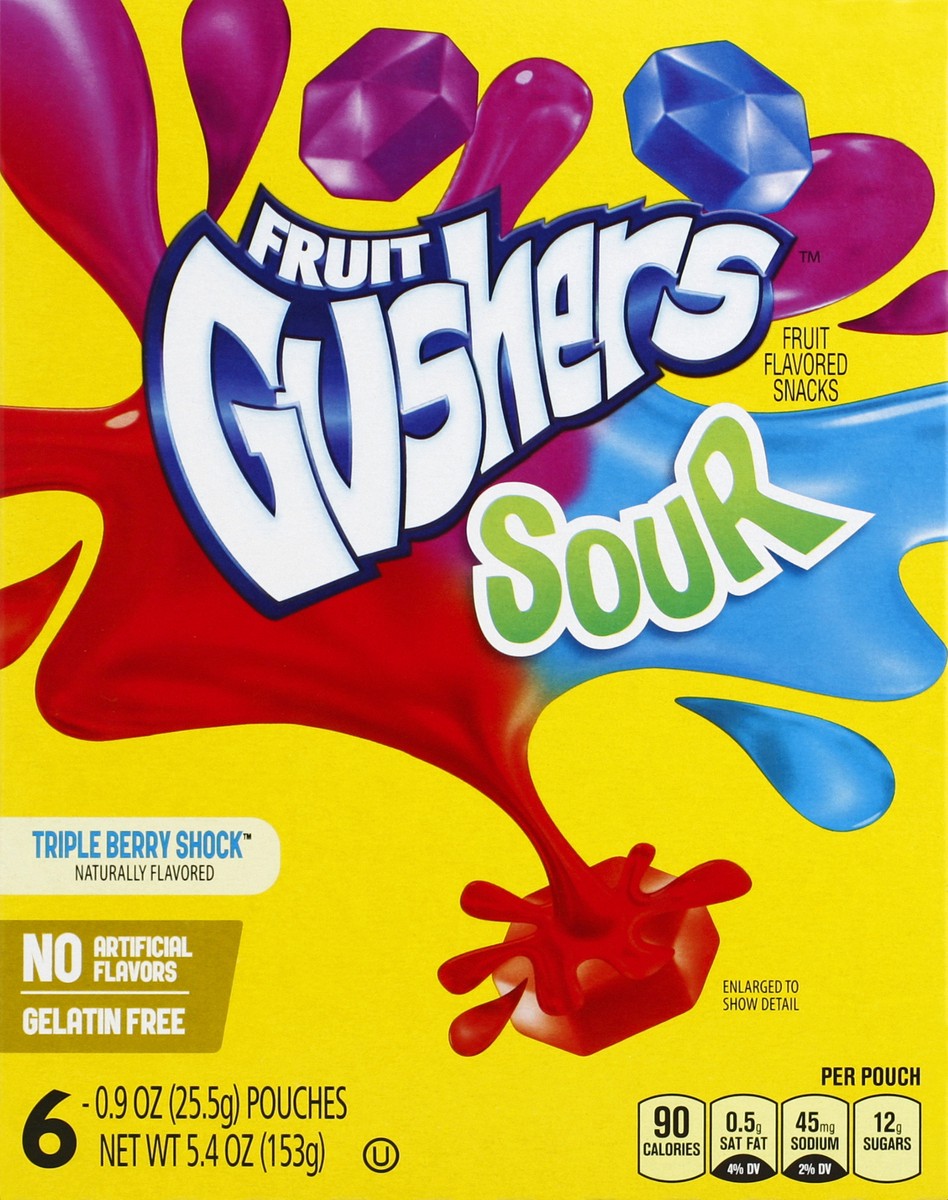 slide 5 of 6, Fruit Gushers Fruit Flavored Snacks, Sour, Triple Berry Shock, 5.4 oz