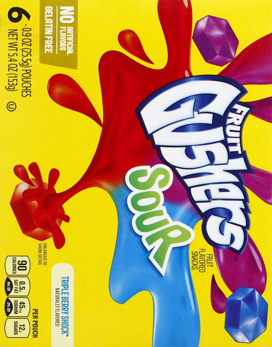 slide 6 of 6, Fruit Gushers Fruit Flavored Snacks, Sour, Triple Berry Shock, 5.4 oz