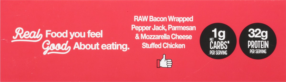 slide 10 of 13, Realgood Foods Co. Pepper Jack, Parmesan & Mozzarella Cheese Bacon Wrapped Stuffed Chicken 2 ea, 12 oz