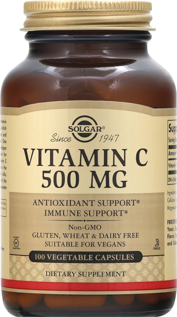 slide 5 of 7, Solgar 500 mg Vegetable Capsules Vitamin C 100 ea, 100 ct