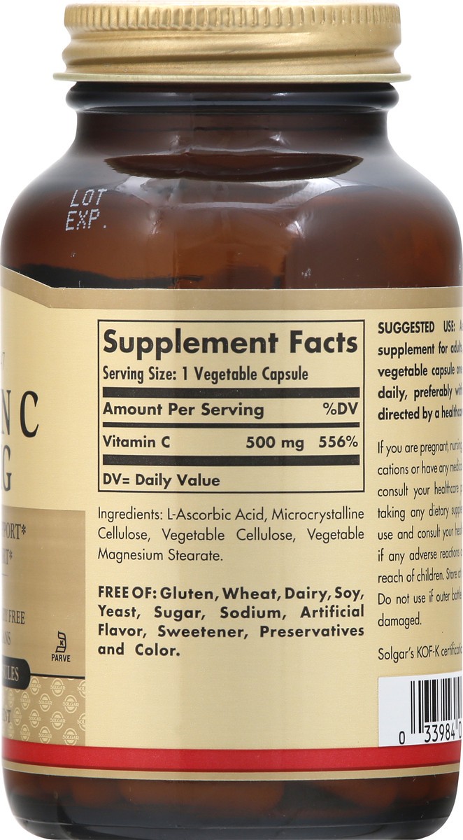 slide 6 of 7, Solgar 500 mg Vegetable Capsules Vitamin C 100 ea, 100 ct