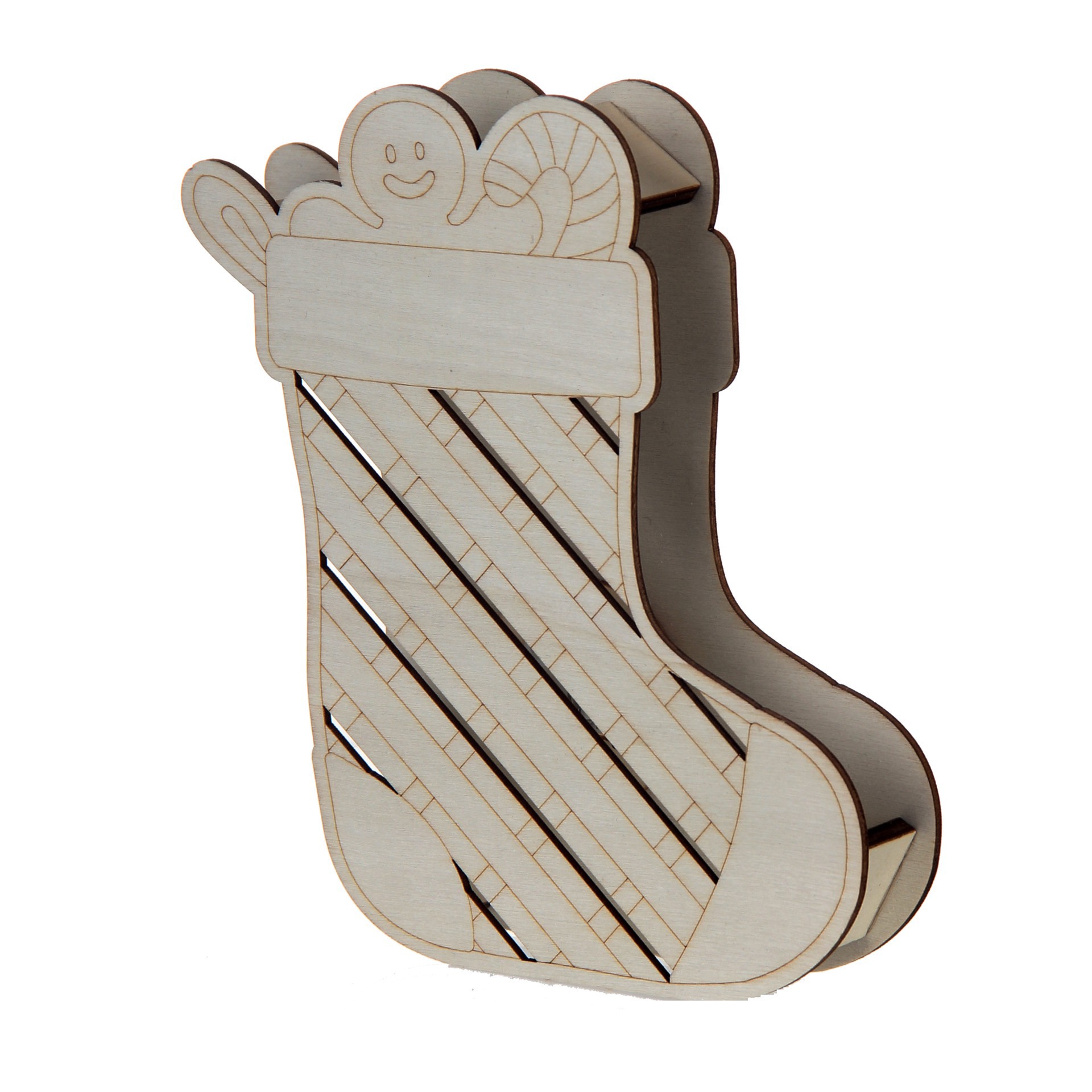 slide 2 of 3, 6.5" Unfinished Stocking Diy Led Wood Decor By Make Market, 5.87 in x 6.5 in x 1.18 in