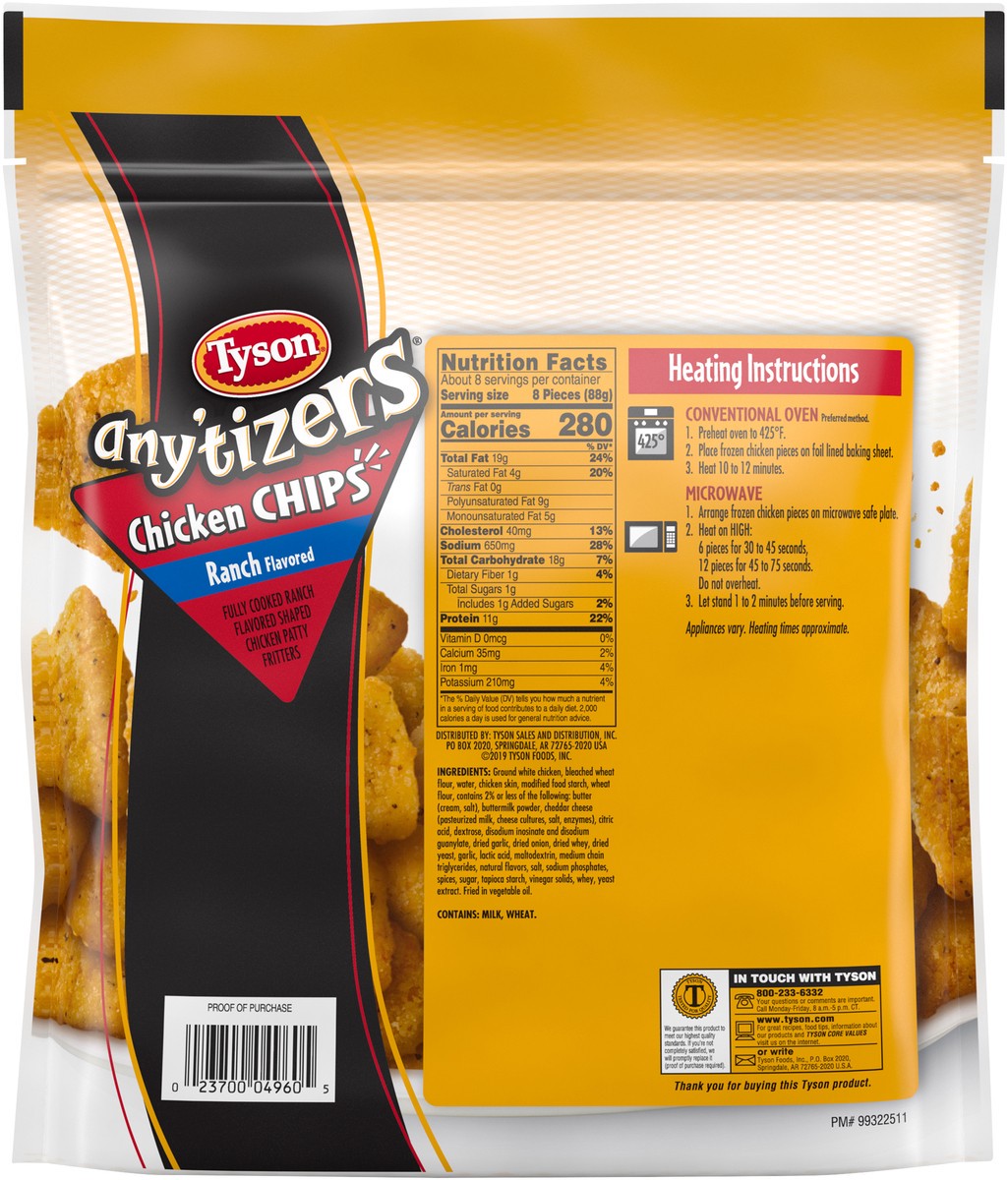 slide 9 of 9, Tyson Any'tizers All Natural* Ranch Flavored Chicken Chips (Frozen), 708.74 g