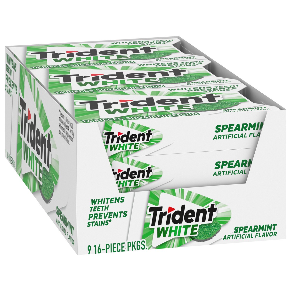 slide 6 of 9, Trident White Spearmint Sugar Free Gum, 9 Pack of 16 Pieces (144 Total Pieces), 7.16 oz