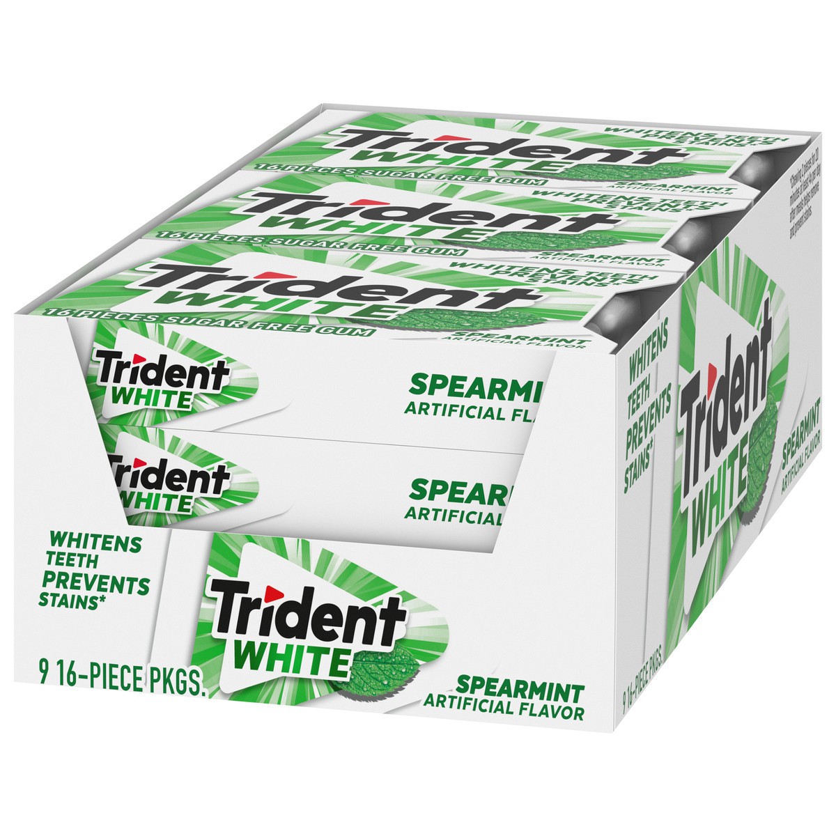 slide 8 of 9, Trident White Spearmint Sugar Free Gum, 9 Pack of 16 Pieces (144 Total Pieces), 7.16 oz