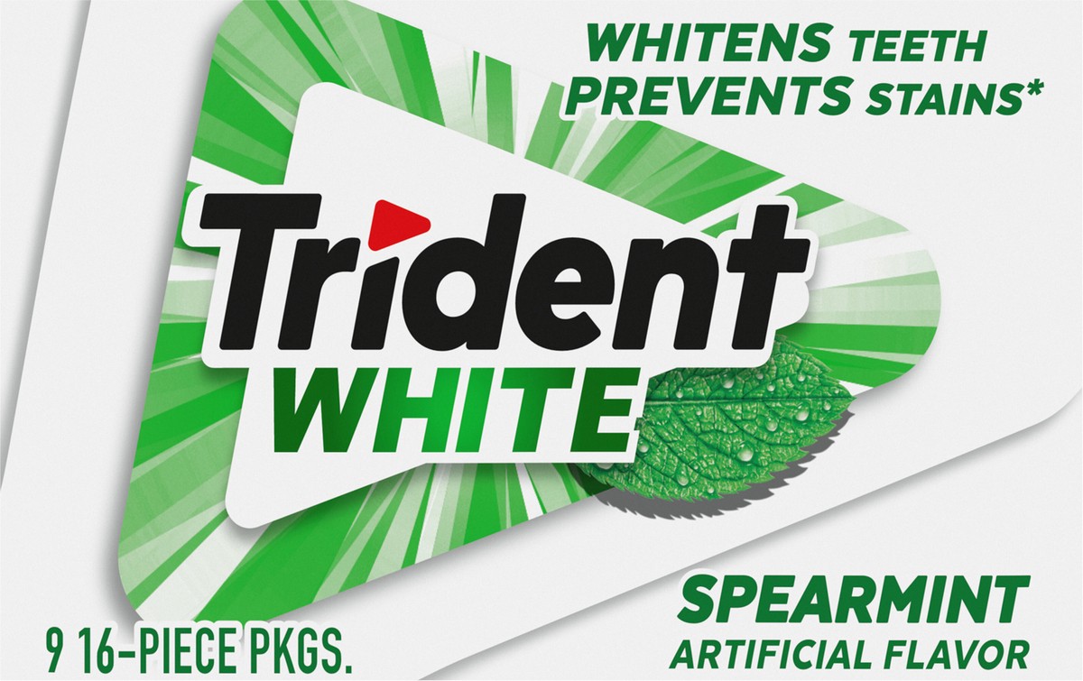 slide 3 of 9, Trident White Spearmint Sugar Free Gum, 9 Pack of 16 Pieces (144 Total Pieces), 7.16 oz