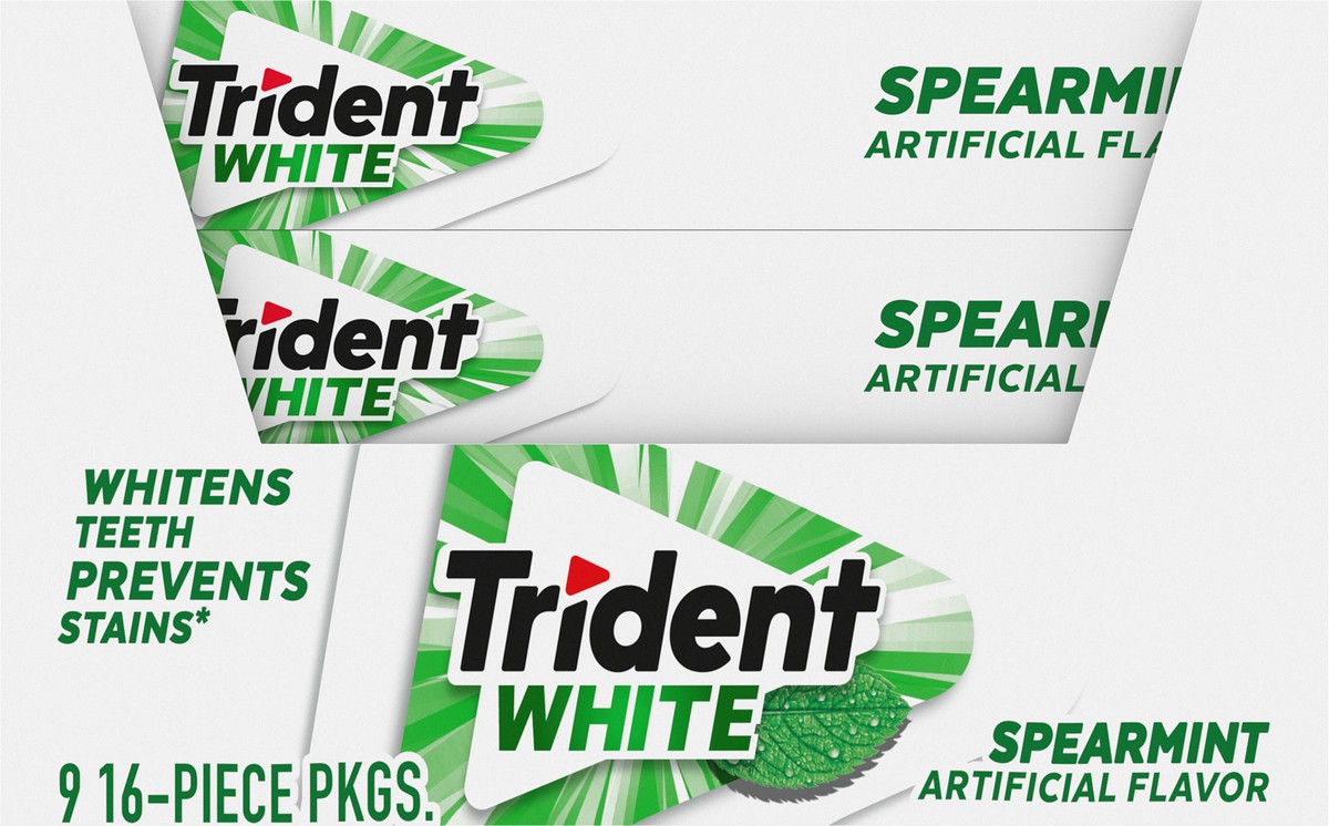 slide 4 of 9, Trident White Spearmint Sugar Free Gum, 9 Pack of 16 Pieces (144 Total Pieces), 7.16 oz