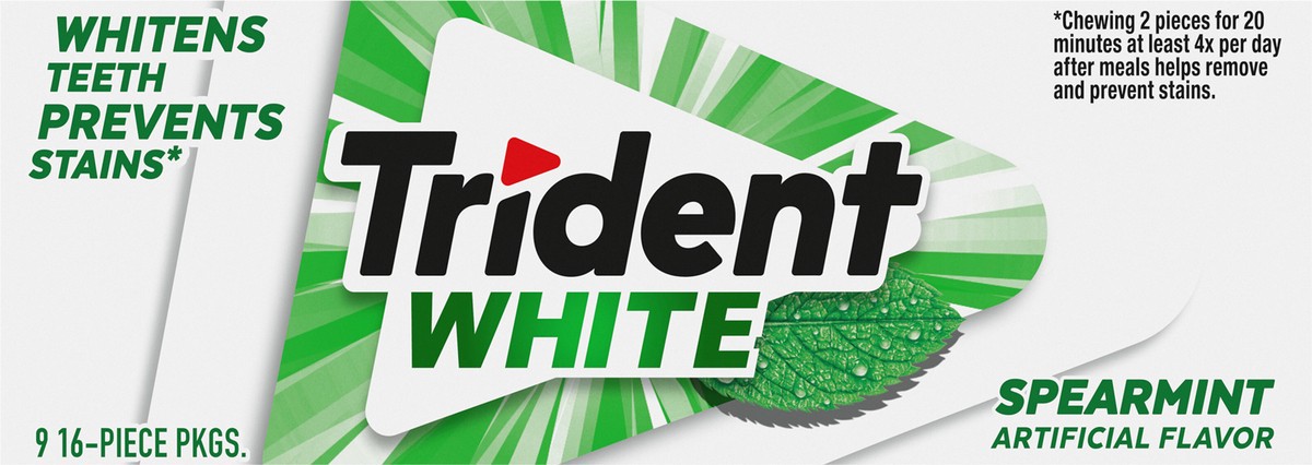 slide 5 of 9, Trident White Spearmint Sugar Free Gum, 9 Pack of 16 Pieces (144 Total Pieces), 7.16 oz