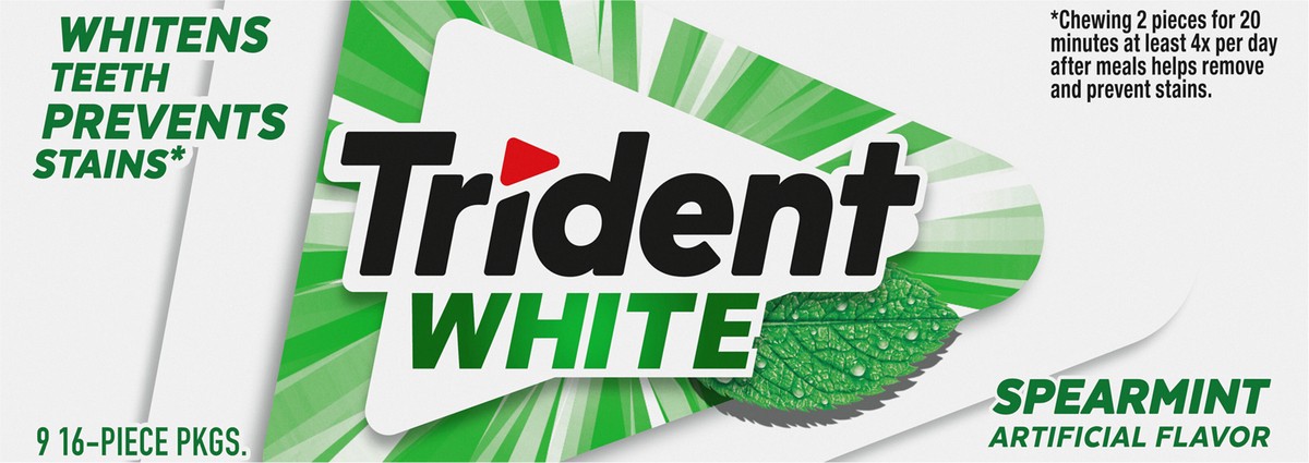 slide 9 of 9, Trident White Spearmint Sugar Free Gum, 9 Pack of 16 Pieces (144 Total Pieces), 7.16 oz