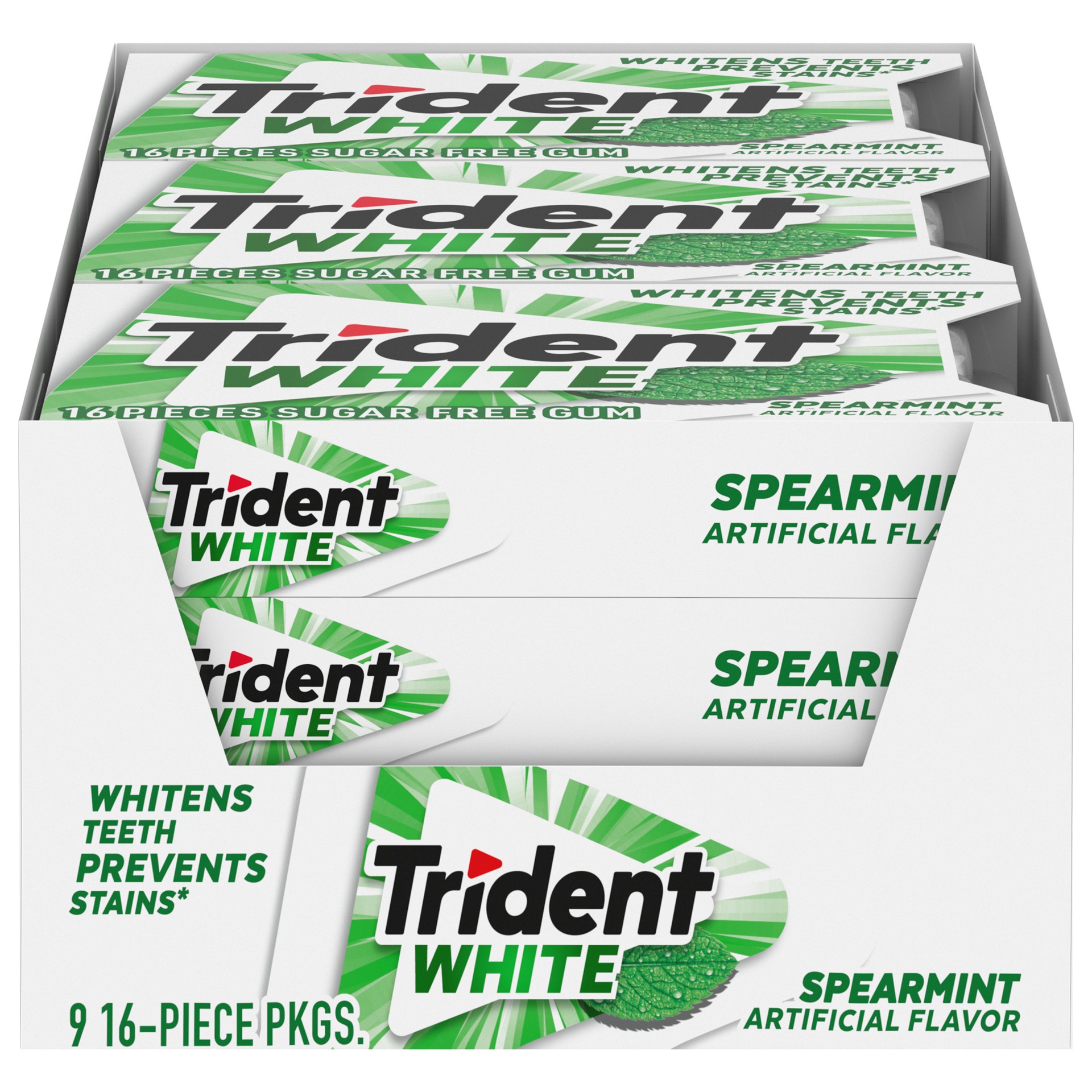 slide 1 of 9, Trident White Spearmint Sugar Free Gum, 9 Pack of 16 Pieces (144 Total Pieces), 7.16 oz