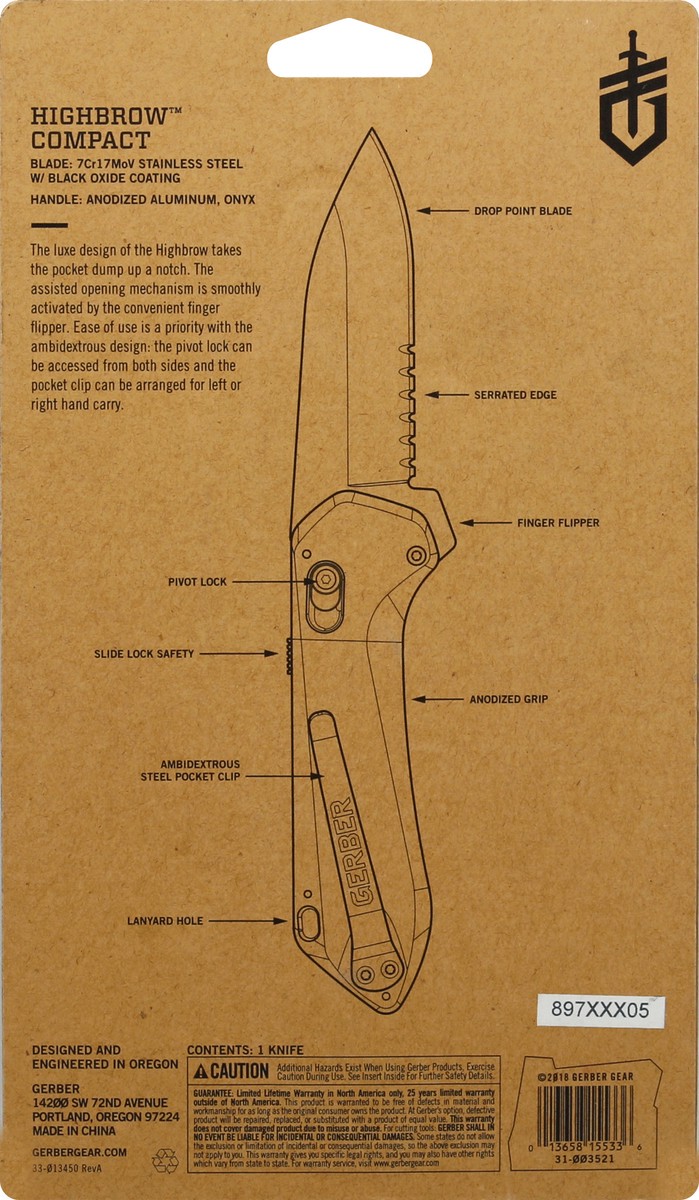 slide 3 of 6, Gerber Highbrow Compact Serrated Knife Black, 1 ct