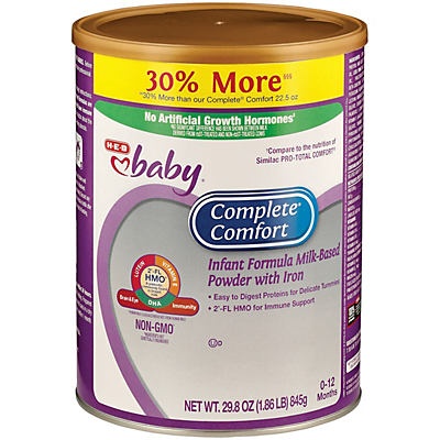 slide 1 of 1, H-E-B Baby Complete Comfort Infant Formula Milk-Based Powder with Iron, 29.8 oz