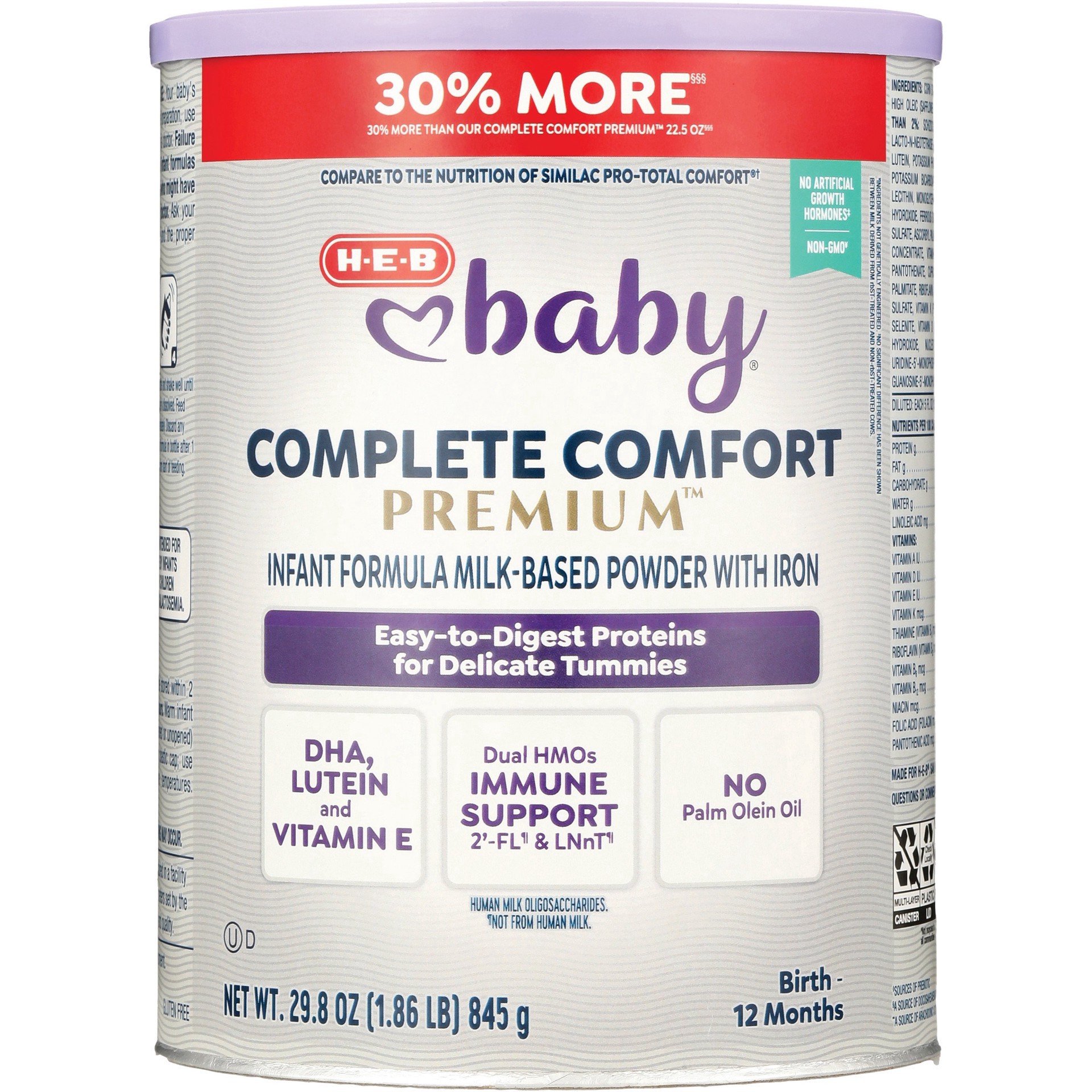 slide 1 of 1, H-E-B Baby Complete Comfort Infant Formula Milk-Based Powder with Iron, 29.8 oz
