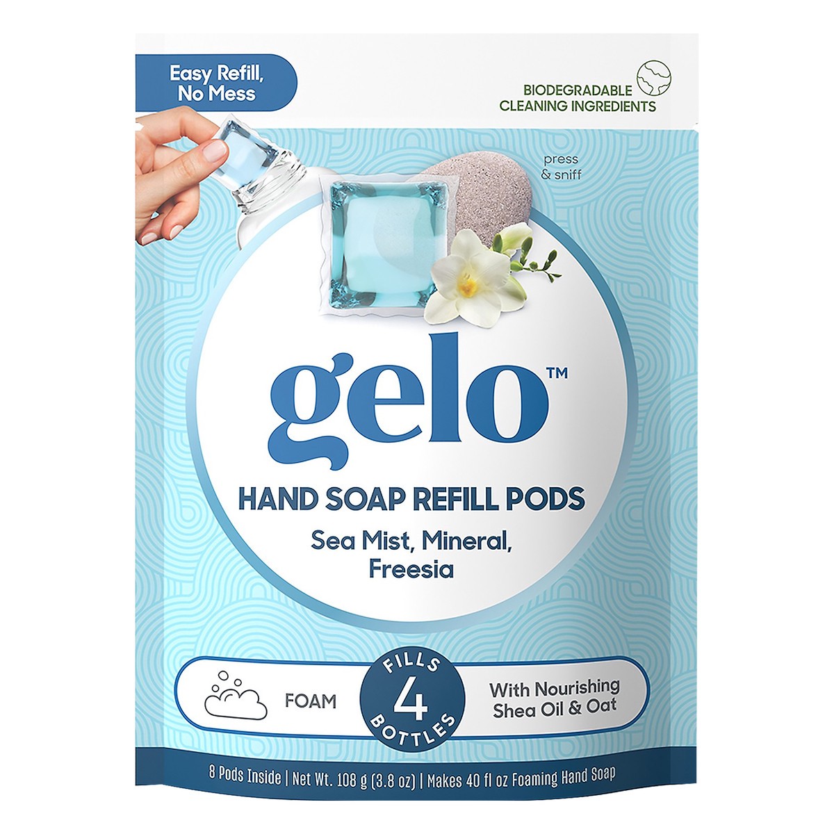 slide 4 of 4, Gelo Sea Mist, Mineral, Freesia Hand Soap Refill Pods 8 ea, 8 ct