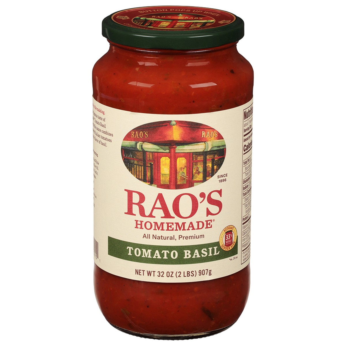 slide 1 of 2, Rao's Homemade Tomato Sauce | Tomato Basil | 32 oz | Versatile Pasta Sauce | Carb Conscious, Keto Friendly | All Natural | Premium Quality | Made with Slow-Simmered Italian Tomatoes & Basil, 12 oz