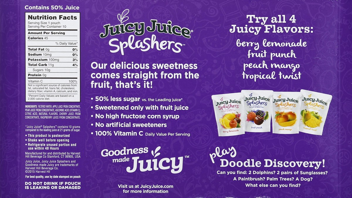 slide 2 of 6, Juicy Juice Splashers Fruit Punch Flavored Juice Beverage - 10 ct; 6 fl oz, 10 ct; 6 fl oz