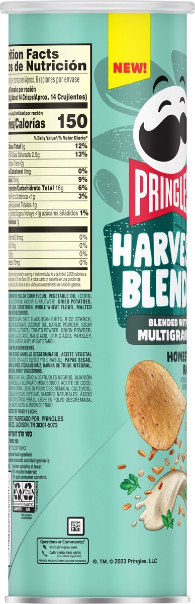 slide 9 of 9, Pringles Harvest Blends Potato Crisps Chips, Homestyle Ranch, 5.5 oz, 5.5 oz